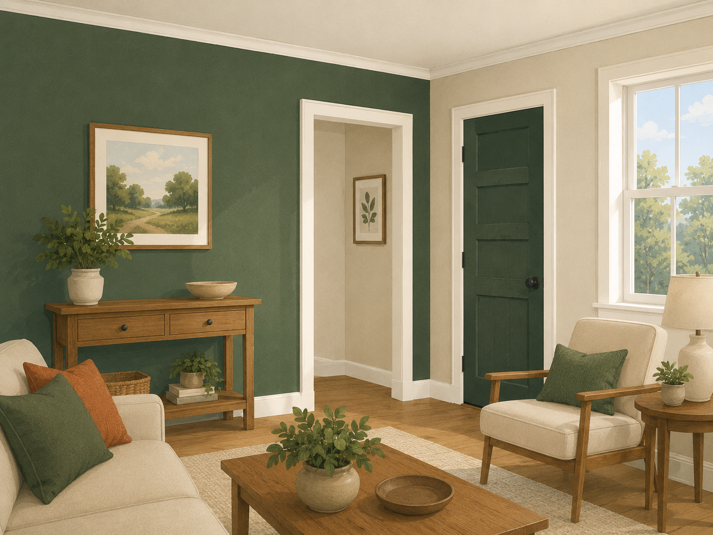 After — freshly painted living room