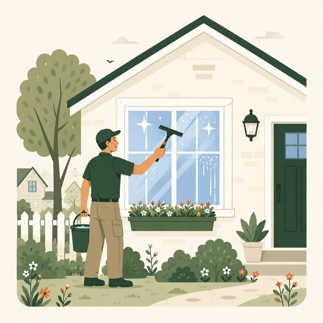 HomeCru crew member cleaning windows on an Ottawa home